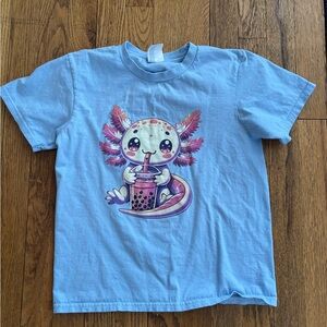 Blue Kids Shirt with Cute Axolotl Design
